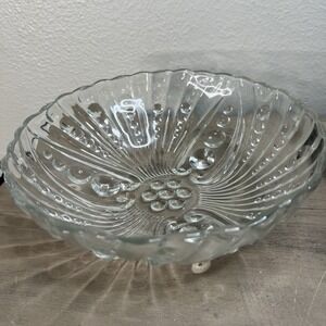 Vintage Anchor Hocking Clear Glass Bubble & Swirl Tri Footed Serving Bowl‎ 8.5"